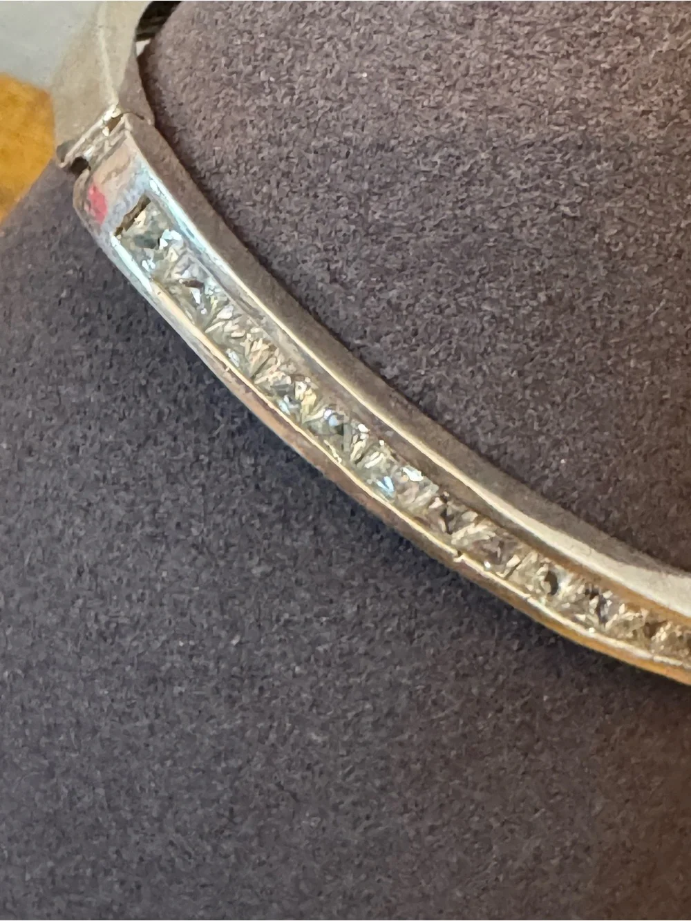 Vintage NAN 925 Sterling Silver‎ Channel Set CZ Hinged Bangle Bracelet 16g